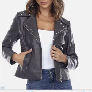 White Mark Biker Jacket Gray Studded Size Small Brand New W Tags